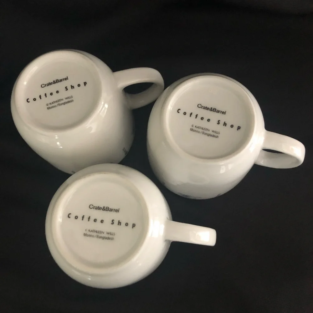 3 Crate&Barrel Coffee Shop Series Mugs Kathleen Wills - Mugs & Utensils Design